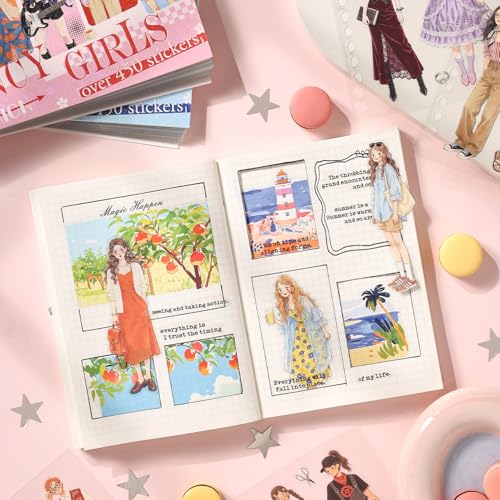 Women Character Sticker Book for Journaling, 50 Sheets PET Stickers - color: 50 Sheets Girls Sticker Book