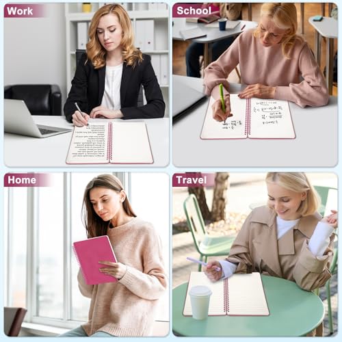 Lined Spiral Notebook for Women, A5 College Ruled Leather Spiral Journals - color: Raspberry White, size: A5
