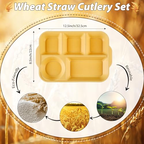 Pinkunn 8 Pcs 13'' Divided Plates for Adults Wheat Straw, Colorful - color: Colorful