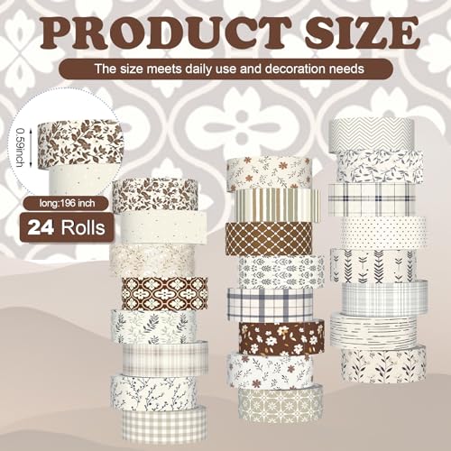 Gueevin 24 Rolls Floral Washi Tapes Set Scrapbook Supplies, Neutral - style: Neutral