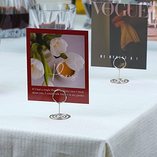 Jofefe 20pcs Mini Place Card Holders, Cute Table Number Holders, Classy Table Card Holder Table Picture Stands, Elegant Wire Photo Holder Menu Memo Clips, Idea for Wedding, Anniversary Party（Silver - color: Silver