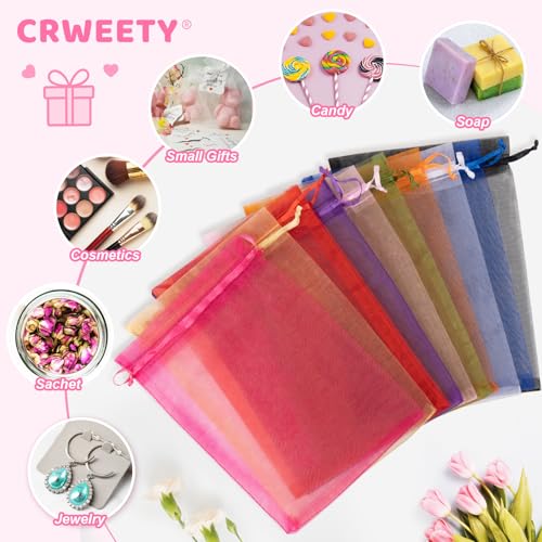 Crweety 50 Pcs Organza Bags 3x4, Pink Small Mesh Gift Bags Drawstring Bulk - color: Pink