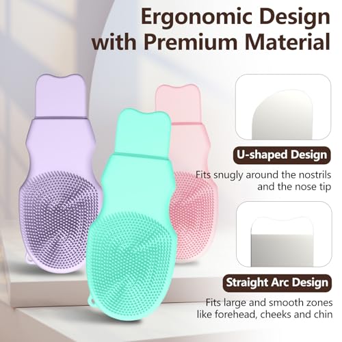 3-Pack Blackhead Remover Double Headed Scraper, Silicone Face Scrubber for Deep Cleansing, Portable Mini Skin Care Tool for Men & Women (Green + Pink + Purple) - color: Green + Pink + Purple