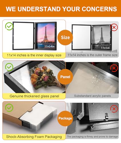 11x14 Black Deep Shadow Box Picture Frame with HD Clear Glass - color: Black, size: 11x14
