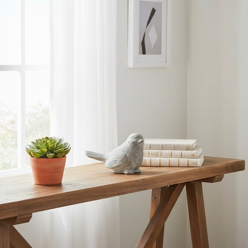 Sitting Bird Cement Figurine, Gray Concrete-Style Finish, 7.5 Inch - size: 4"L x 7.5"W x 5"H