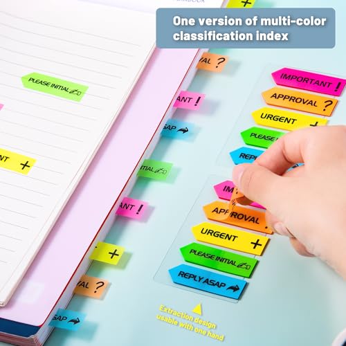 Golcellia Arrow Sticky Tabs & Page Markers - 900 Sticky Flags for Books, 5 Color Waterproof Tabs with Printed Symbols/Arrow Stickers (9-Pack, 0.49"×1.74") - color: Word, size: 5.8" x 4.6"