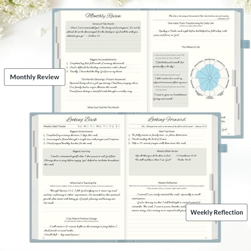 SUNEE Christian Bible Study & Prayer Journal – Undated 6-Month Scripture Notebook for Daily Devotional & Faith Growth, Meaningful Religious Gift for Women, Men, Pastor or Graduation (Grey Blue) - color: Grey Blue
