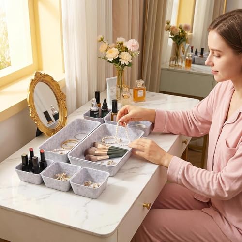 Felt Desk Drawer Organizer, 8pcs Shallow Storage Trays Bins, Office Accessories Box Inserts College Jewelry & Makeup Boxes Containers(Grey) - color: Grey