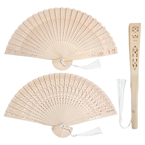 2Pcs Folding Fans for Women,Wooden Handheld Fans with Tassels,Foldable Vintage Chinese Fan Handheld Foldable Fans for Party Festival Wedding - color: brown
