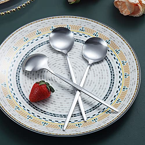Matt Silver 6 Piece Stainless Steel Tablespoons, Soup & Dessert Spoons - 8.1 Inch, Dishwasher Safe - color: 1. Matte Silver