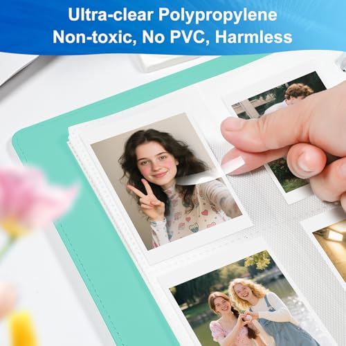 PU Leather Refillable Photo Album A5 Photocard Binder, 200 Pockets, Compatible with Fujifilm Instax Mini 12 11 9 40 99 90 8 7 Evo LiPlay, Polaroid Snap PIC-300 Z2300 Instant Cameras (Green) - color: White-Green