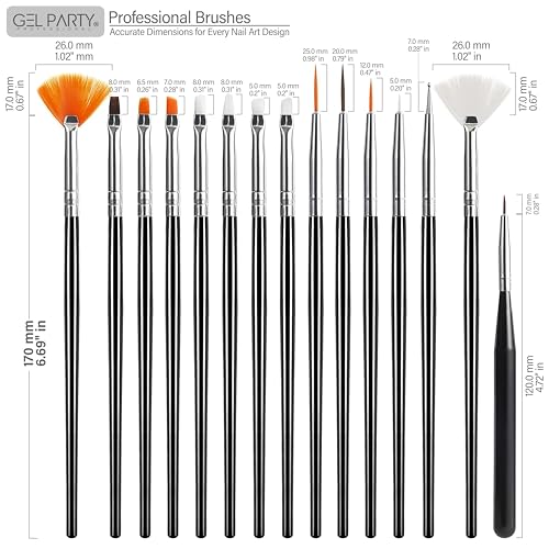 GELPARTY 32-Piece Nail Art Brush Set Professional Brushes for Acrylic, Gel, UV, Ombre, Dotting & 3D Designs | Drawing Pen For Gel Complete Kit for Salon & DIY Use