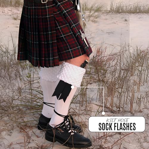 EZE Kilt Flashes for Men with Heavy Buckle Adjusters, Plain & Tartan Kilt Sock Flashes Acrylic Wool - color: Black