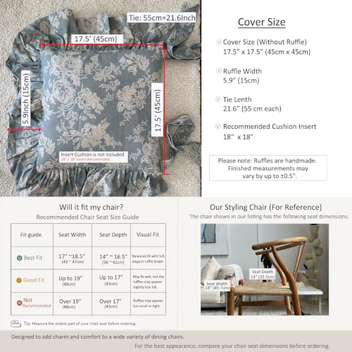 Korean Made Chair Pad Slipcover, 1 Cover, 17.5"x17.5" Chair Cushion Cover Ties with Ruffle Farmhouse Decor Covers Only, Gift for Mom (Mint Floral) Stocking Stuffer - color: Mint