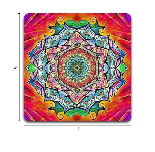 Mandala Pattern Square Coaster Set - Made of Recycled Rubber - Set of 4 - color: Mandala Pattern