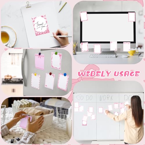 Dispowreath 24 Pcs Pink Bow Sticky Notes with Pens Coquette Gifts - style: Pink bow