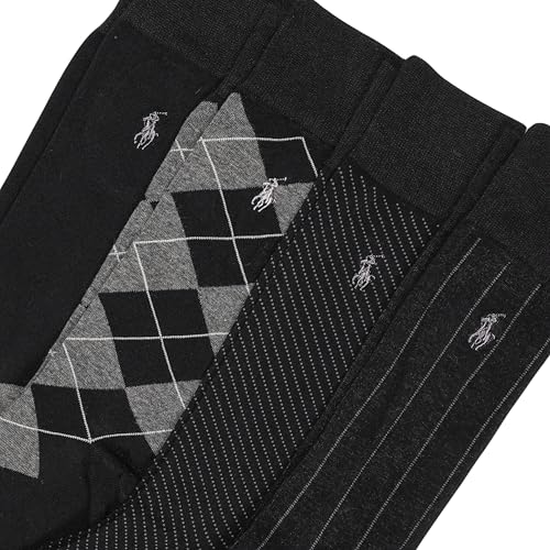 POLO RALPH LAUREN Men's Assorted Pattern Dress Crew Socks (4-Pack) - color: Black