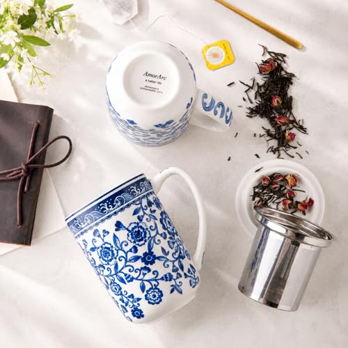 AmorArc Tea Cup With Infuser and Lid, 18oz Loose Leaf Tea Mug With Steeper - color: Peony