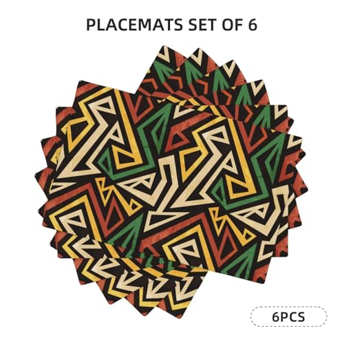 African Geometric Placemats Washable Table Placemat Set of 6 - color: Yellow Red Green, size: Set of 6