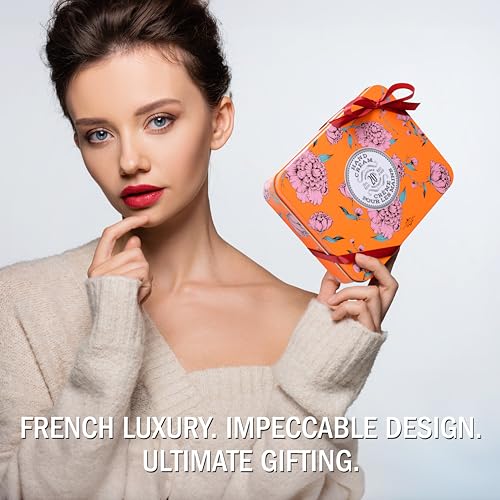 La Chatelaine Hand Cream Trio Tin, Gifts for Mom, Natural Hand Lotion Gift Set, Made in France 20% Organic Shea Butter (Gardenia, Cinnamon Orange, Passion Fruit or Orange, Oud Rose) 3 x 1 fl. oz - style: Orange Trio