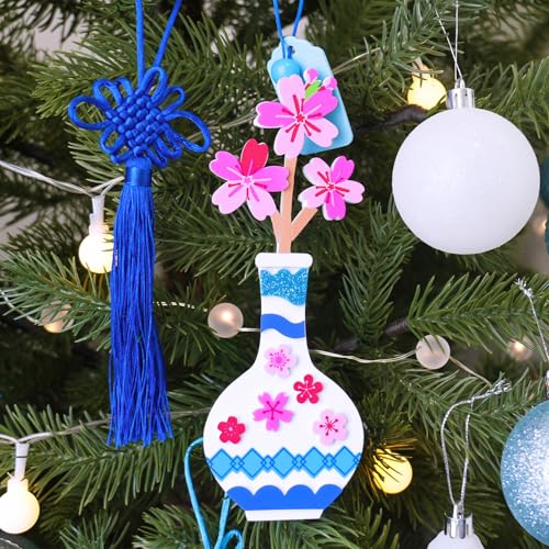 Winlyn 24 Sets Chinese New Year Decorations DIY Ming Vase with Flower Ornaments Craft Kits Peony Orchid Flower Foam Stickers Arts and Crafts for Kids Asian Oriental Classroom Activities Party Favors