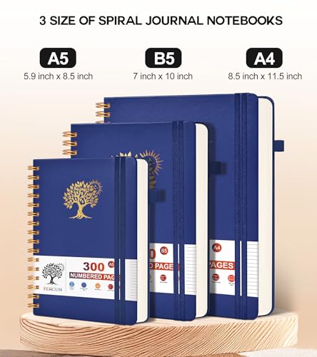 PERCUN Spiral Notebook 300 Numbered Lined Pages Hardcover Journal 8.5"x11" - color: Navy, size: A4 size (8.5in x 11.5in)
