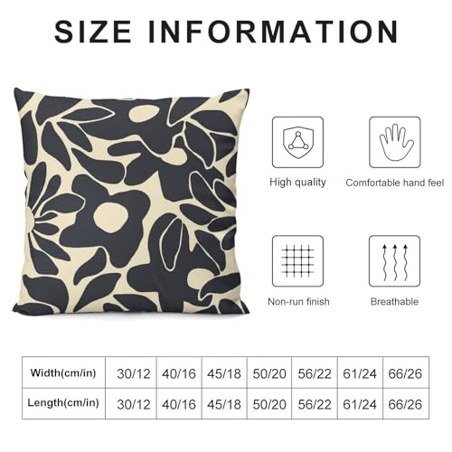 Vintage 70S Flowers Throw Pillow Cover Black Beige Hippie Decorative Pillow Case Cushion Case for Living Room,Couch and Bed 16x16in - color: Beige-black, size: 16" x 16" (Pack of 2)