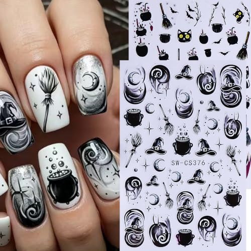 Gothic Halloween Nail Art Stickers 10PCS Spooky 3/5D Self-Adhesive Nail Decals Skull Ghost Pumpkin Owl Bat Spider Web Horror Nail Supplies Manicure Decorations DIY Halloween Designs for Women - style: Halloween Ghost Pumpkin