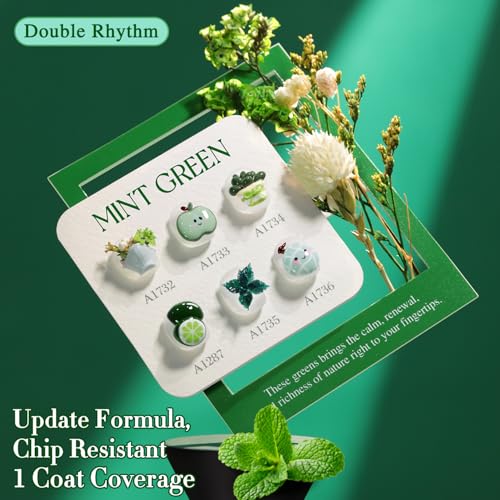Double Rhythm 6 Pcs 15 ML Gel Polish Set Same Color Same Bottle Soak Off Gel Polish Kit Nail Art Manicure Salon DIY at Home for Women (Dark Mint Frost Sage Green Gray-T6-75) - color: Mint Green