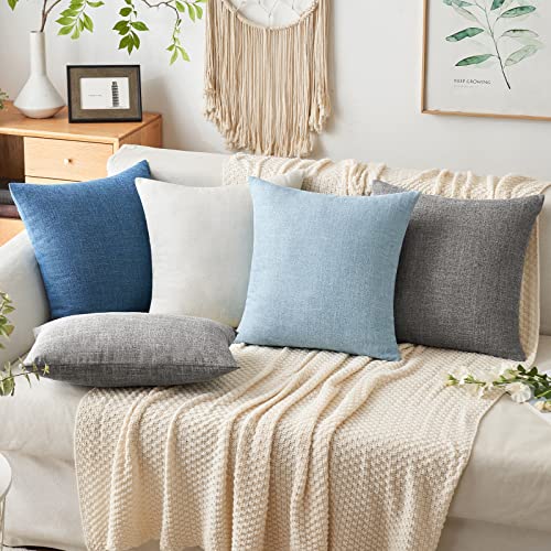 MIULEE Pack of 2 Linen Textured Pillow Covers, 16x16 Inch Light Blue - color: Light Blue, size: 16" x 16" (Pack of 2)