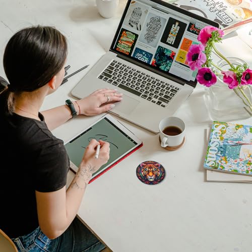 Trillionn 12 Pack Felt Cup Coasters for Drink, Absorbent Coasters for Coffee, Animal Pattern Design - color: Animal