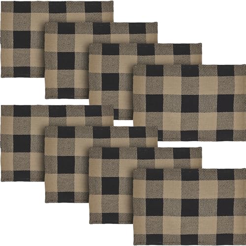 VHC Brands Placemat 13x19 Set of 2, Cotton Dining Room, Kitchen Placemat, Dining Table Placemats, Place Mat, Black Check Collection, Rectangle 13x19, Country Black, 4 Pack 8 Pack - color: Country Black, size: 8 pack