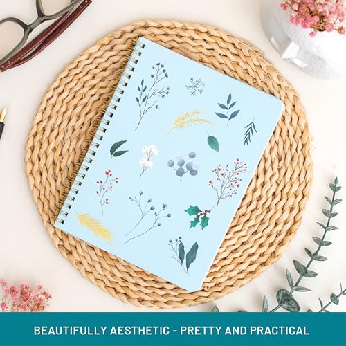Happy Hoos® Aesthetic Spiral Notebook - 6.25" x 8.25" College Ruled Journal Notebook - Hard Cover Writing Journal for Work, School, Travel, More - Floral Notebook 8 Seasonal Designs (Frost & Flora) - color: Frost & Flora