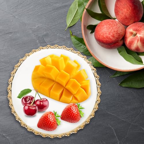 Ceramic Round Breakfast Plate with Gold Rim Nordic Style Snack Dish 5.70X5.70X0.59In Elegant White and Gold Food Plate for Family Dining and Serving Fruits Snacks