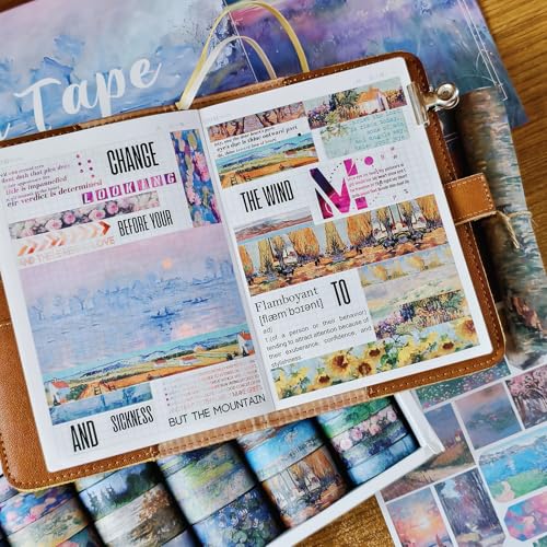 Bomichi 34 Rolls Oil Painting Aesthetic Washi Tape Set - color: Purple Oil Painting