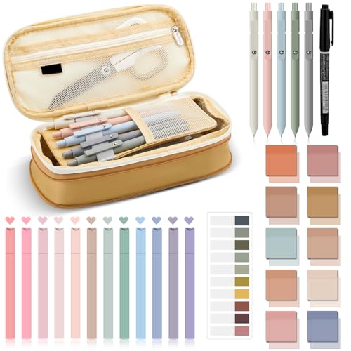 Jutom 39 Pcs Aesthetic Book Annotation Kit,Khaki,Cute Style - color: Khaki, style: Cute Style