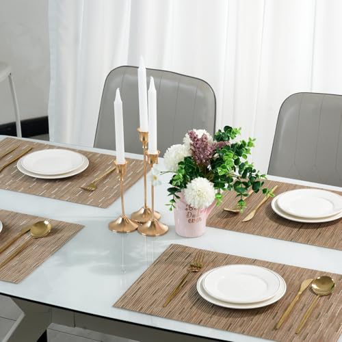 Placemats Set of 6，Non-Slip PVC Weave Table Mats Easy to Clean，Heat Resistant Place Mats for Kitchen Dining Table Decoration Indoor Outdoor，Light Brown - color: Light Brown