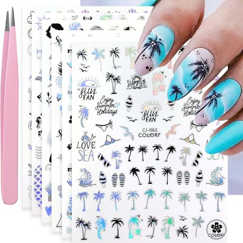 Beach Nail Stickers for Nail Art Nail Decals for Women - color: Colorful-22