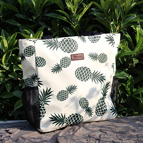 ESVAN Original Floral Water Resistant Large Tote Bag Shoulder Bag for Gym Beach Travel Daily Bags Upgraded - color: [H] Floral Leaf