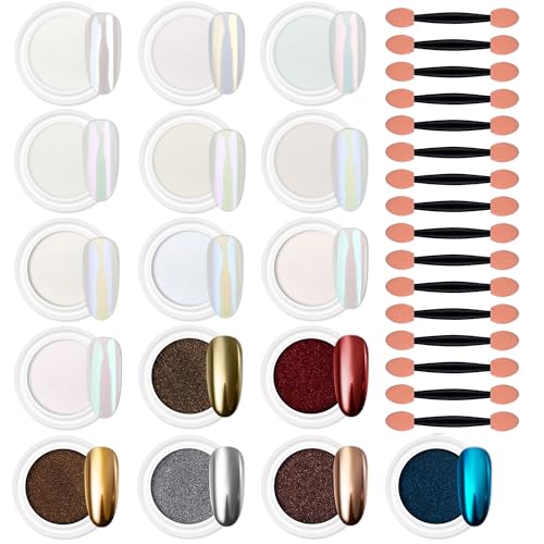 Artdone Chrome Nail Powder Dip Magic White Pearl Kit Gold Mirror Effect - color: 16 Colors Pearl And Chrome