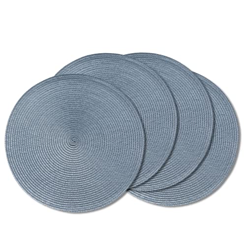 AHHFSMEI Round Placemats Set of 4 Heat Resistant Washable Non-Slip Woven Braided Table Mats for Dining Table Kitchen & Home Decor (Light Blue,4) - color: Light Blue, size: Set of 4