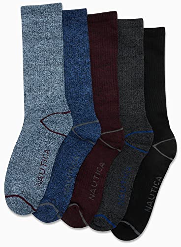 Nautica Mens Crew Socks 5 Pack Moisture Wicking Athletic Work & Dress Socks - color: Multi