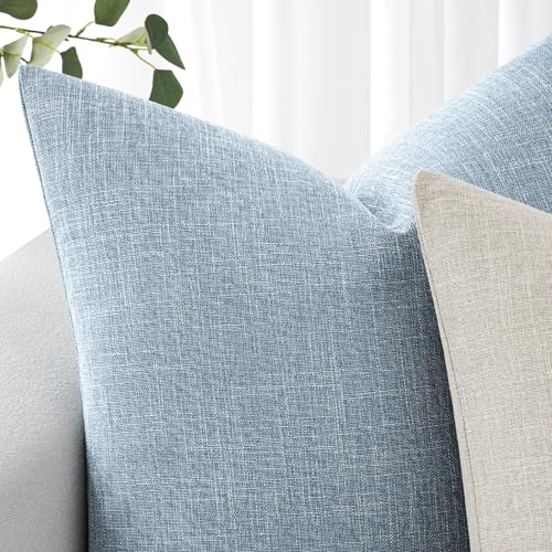 MIULEE Pack of 2 Linen Textured Pillow Covers, 16x16 Inch Light Blue - color: Light Blue, size: 16" x 16" (Pack of 2)