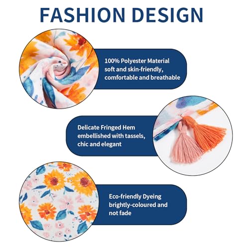 QIUTIMIY Scarf for Women Lightweight Soft Floral Leopard Printed Scarves Fall Winter Fashion Shawl Wrap with Fringe - color: Flower-orange Pink