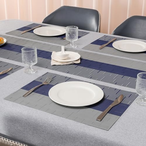 Placemats Set of 4, Vinyl Woven Heat-Resistant Place Mats - color: Blue Gray, size: Set of 4