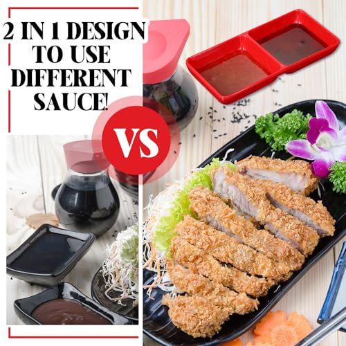 Gejoy 12 Pcs Dual Dipping Sauce Bowls Soy Sauce Dish Bowls, Red - color: Red