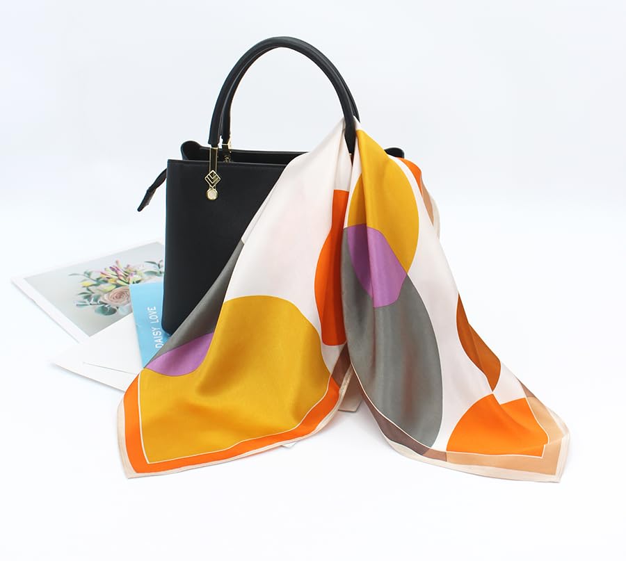 ANDANTINO 100% Mulberry Silk Scarf -21” Square Neckerchief with Gift Packed - color: Colorful Circles