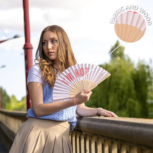 Fisura – Original folding fan with message I’m h*t, wooden handheld fan for women, perfect for rave, wedding, party, birthday, gift or fun summer decoration - color: I'm H*t, Beige