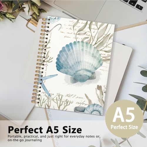 Sea Conch College Ruled Spiral Notebook Journal, Vintage Ocean Sea Life Aesthetic Spiral Bound Writing Journals for Offices Schools Classrooms, Hard Cover with 80 Ruled Pages, 5.5x8.3 - color: Sea Conch(white)