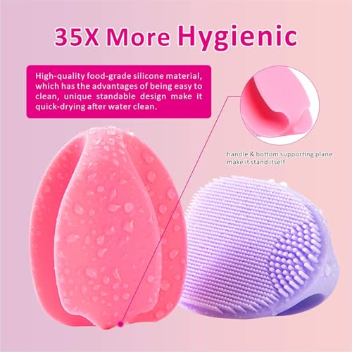 Soft Silicone Face Scrubber with Body Scrubber for Shower Gentle Exfoliating-Facial Exfoliator Scrubber Brushes for Sensitive Skin Deep Cleansing- Gift Women Men Skin Care Tool - color: ( Set)pink+pink